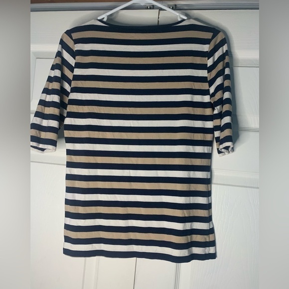 ANN Taylor 3/4 sleeve, blue and tan with button accent. Like new. - Picture 3 of 6